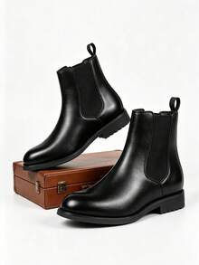Men's Chelsea Boots, Platform Thick Sole, Ankle Boots, Street Motorcycle Boots, Height-Increasing Comfortable Boots, Commuting Cargo Style Style Fashion Pointed Toe Ankle Boots - Black - View 4