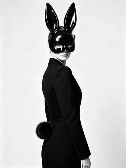 Fuzzy Fluffy Rabbit Ears Half-Face Mask, Mask With Rabbit Ears Made Of Shiny Material, Costume Accessories For Halloween Cosplay Party Photography