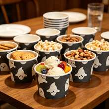 Halloween Cute Ghost Pattern Paper Bowls, Disposable Party Snack Cups, Suitable For Hot & Cold Foods, Perfect For Adult Halloween Night Parties, Office Spooky Gatherings, Cosplay Events, Haunted House Parties And Snack Distribution - View 5