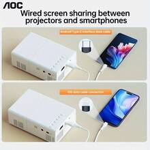 AOC 便攜式 LCD 投影機，迷你投影機附內建喇叭與遙控器，支援 USB 連接，相容 iOS、Android、Windows 與 PS4，適用於家庭劇院、遊戲與旅行，不含 HDMI 線 - 白色 - 查看 7