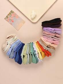1/3/5/10 Pairs Women Solid Color Roll Top Ankle Socks, Soft Breathable Cotton Casual Low Cut Socks, Multicolor Daily Wear Comfort Short Socks - Multicolor - View 6
