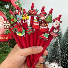 34pcs(4 Pens + 30 Refills) Christmas Theme Ballpoint Pens, Neutral Pens, Cartoon Gingerbread Man, Santa Claus, Snowflake And Other Random Styles, Black Medium Tip, Clickable Ballpoint Pens, Comfortable Grip, Smooth Writing, Suitable For Student Supplies, Fun Stationery, Office And School Daily Writing Tools. - Multicolor - View 2