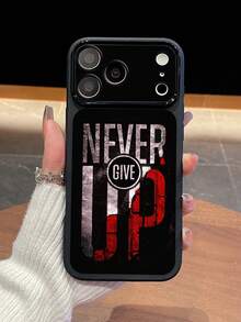 NEVER GIVE UP Slogan Printed Phone Case, Lens Protection Minimalist Black Print Phone Case, Personalized Contrast Color Inspirational Slogan Phone Case, Compatible With Iphone&Galaxy - Multicolor - View 2