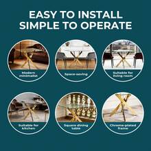 Dining Table With Cross Metal Leg And Tempered Glass,Modern Space Saving Kitchen Table For Living Room, Legs,Square Table,Golden Legs,80x80x75cm - 彩色 - 查看 6