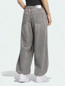 Adidas Three-Leaf Clover Women's Wide-Leg Jeans Curved Hem Pants - Medium Heather Gray - View 2