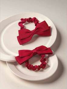 2/4pcs Satin Bow Small Scrunchies, Gentle Style Hair Ties For Girls, Simple Elegant High Ponytail Hair Ropes - Multicolor - View 6