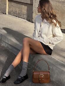 Women's Solid Color Baseball Collar Long Sleeve Single-Breasted Casual Knit Cardigan Fall - Beige - View 5