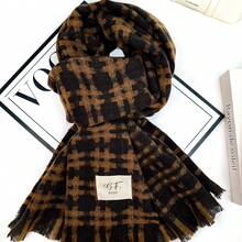 1pc Universal Multi-Color Plaid New Style Versatile Casual Scarf Suitable For Autumn/Winter - J-shaped Coffee - View 7