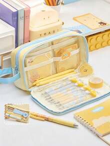 Personalized Name Pencil Case, Custom Text Large Capacity Triple Compartment Pen Pouch With Clear Front Pocket And Carry Handle, Portable Stationery Organizer And Cosmetic Storage Bag For College, Office, Travel, Birthday And Back To School Gift - Multicolor - View 7