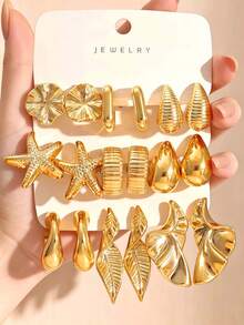 3/9 Pairs Gold Fashion Stud Earrings Set For Women, Low-Key Luxury High-End Earrings For Commute, Date, Travel, Photo, Vacation, Daily Wear For A Week Without Repetition, Perfect Gift For Wife, Girlfriend, Friends And Family - Gold - View 10