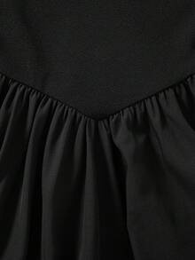 Young Girls 2pcs Set Autumn/Winter New Solid Color Patchwork Puff Dress With 3D Bow Decor & Knit Round Neck Sweatshirt, Fashionable Young Girls Outfit For Outdoor Wear - Black - View 5
