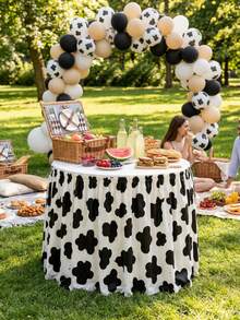 Black And White Cow Print Ruched Table Skirt, Western Cowboy Farm Animal Theme Buffet Table Cover, Suitable For Rodeo Birthday Party, Baby Shower, Wedding Reception, Dessert Table And Country Barn Event Decoration - Multicolor - View 6