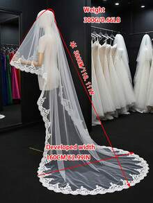 3 Meters Long Lace Edge Single Layer Cathedral Wedding Veil, Vintage Soft Tulle Bridal Headpiece, High-Quality Wedding Accessory Without Comb - Hairless Comb, - View 12