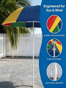 Colorful Spliced Outdoor Sun Umbrella, Multiple Sizes Available, Sun‑Proof And Rain‑Proof, Sturdy Umbrella Pole, Suitable For Multiple Scenarios Such As Beaches, Courtyards And Street Vending - A - View 8