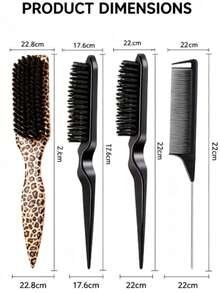 5pcs Leopard Print Tail Comb & Brush Set, Made Of Soft Bristles And ABS Material, Smooths Hair, Suitable For Home And Salon Hair Care & Styling, Travel Use - Multiple Specifications - View 6