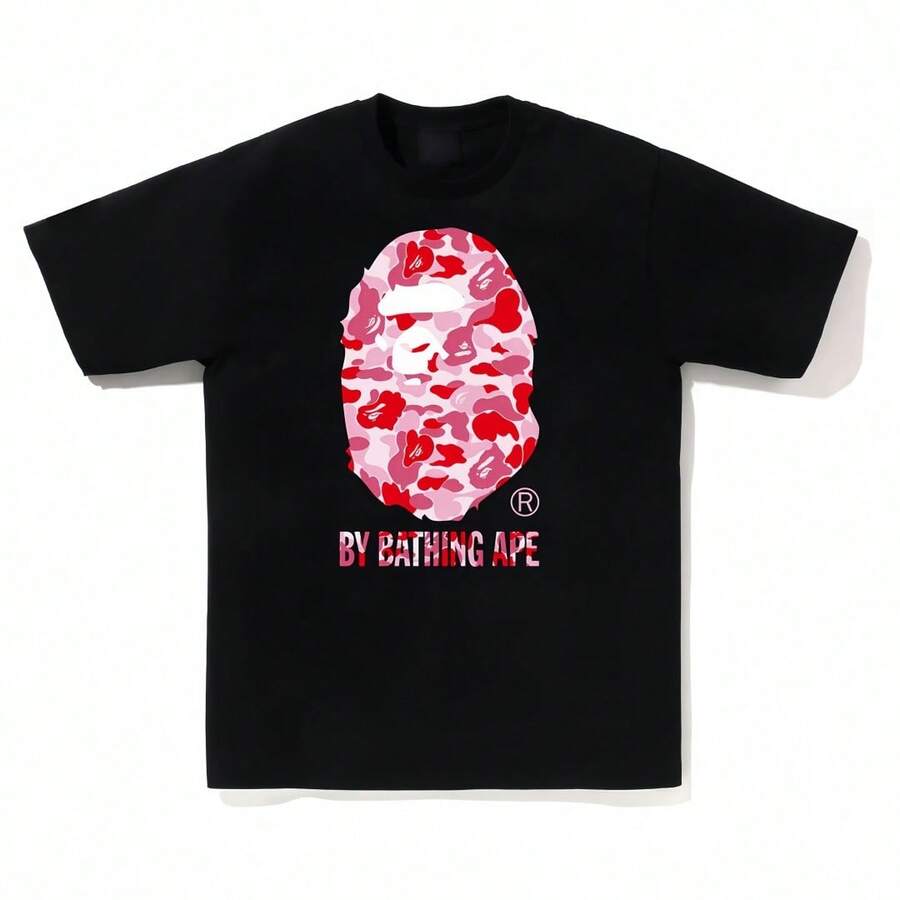 Black Normcore B.APE Short Sleeve T Shirt Unisex Oversized Fit Daily Couple Matching Outfit - 黑色 - 查看 1