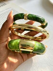 3pcs/1pc Vintage Elegant Bohemian Style Women's Green Acrylic Beaded Elastic Bracelet Set, Suitable For Women's Daily, Party, Vacation Wear, Stackable, Giftable - Green - View 7