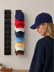 2pcs Wall Mounted Baseball Cap Storage Rack - Strong Adhesive Hooks, Multi-Layer Storage Display Rack, Can Hold Up To Multiple Caps, Perfect For Closet, Door, Bedroom - Black And White, Wall Mounted Cap Rack, 1/2pcs - Multicolor - View 2