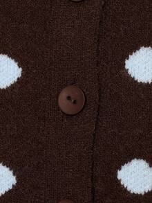 DEEKA Autumn/Winter New Women's European And American Style Fashion Minimalist Polka Dot Knit Cardigan - Brown - View 7