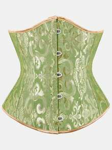 Court Style Jacquard Waist Cincher With Front Buckle And Back Lace-Up, Fishbone Corset For Daily Wear, Party And Halloween Outfit - Multicolor - View 41