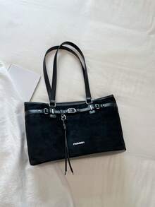 Vintage Textured Large Capacity Tote Bag, Fashionable Exquisite Buckle Design Handbag, Women's Daily Commute, Shopping Shoulder Bag - Multicolor - View 12