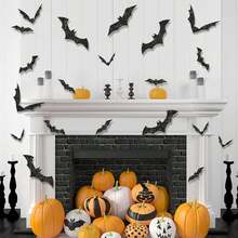Black Glitter 3D Bat Wall Decals, Removable Halloween Bat Sticker Set, 28pcs Or 56pcs, Suitable For Haunted Party Decor And Home Holiday Wall Decoration - Multicolor - View 5