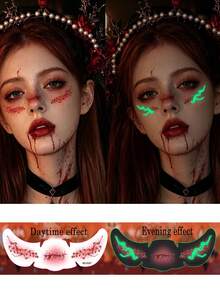 1pc Halloween Glow-In-The-Dark Realistic Scar & Freckle Makeup Temporary Tattoo Sticker, Halloween Cosplay Decorative Sticker, Easy To Apply And Remove - Multicolor - View 13