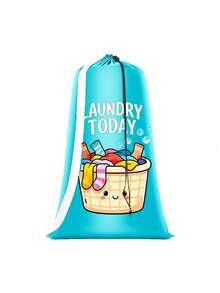 特大容量洗衣袋，附肩帶與耐用抽繩，印有 LAUNDRY 字樣與洗衣籃圖案，多用途長方形編織洗衣袋，適合居家與旅行收納，便攜旅行收納袋，耐用抽繩，居家帆布收納袋，旅行/宿舍理想選擇，返校/畢業季必備，送給親友的必要禮物，返校禮物 - 彩色 - 查看 13