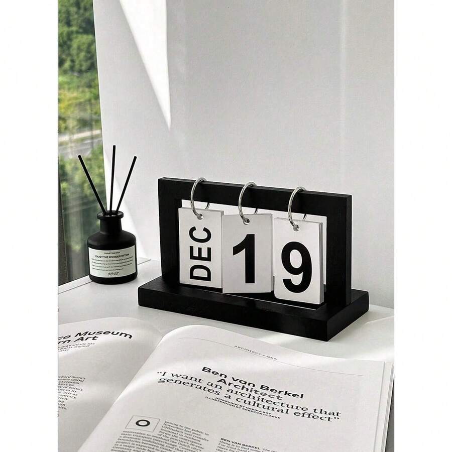 Wooden Perpetual Flip Desk Calendar – Modern Minimalist Reusable Date Display With Hanging Cards, For Bedroom, Office Desk Decor, Home Decoration & Holiday Gift (Ages 14+) - Multi-color Style - View 1