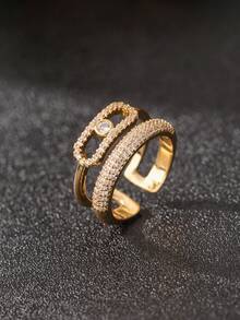 1pc Fashionable Luxury Oval Full Rhinestone Women's Ring, Inlaid With Sparkling Cubic Zirconia, Open Adjustable Ring, Saudi National Day Accessory, Suitable For Daily Wear, Party, Evening Banquet, Wedding - MXK Ring - View 4