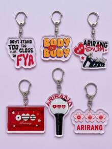 1pc/6pcs BangTang K-Pop Theme Fan Support Pattern Keychain, Cute Asymmetrical Shaped Metal Butterfly Buckle Functional Pendant Decoration, Suitable For Fan Meetings, Concert Support, Birthday Gifts, Student Backpack Decoration, Merchandise Collection, Holiday Celebration And All-Season Use - Multicolor - View 6