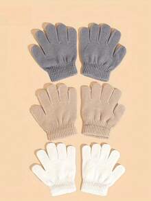 3pcs/Set Kids Solid Color Warm Woolen Gloves For Autumn/Winter - 3pcs - View 2