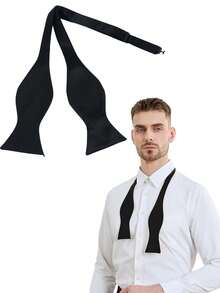 Men's Solid Color Woven Self-Tie Bow Tie For Tuxedo And Wedding - Black - View 1