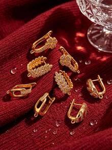 2 Stücke/Set Kupfer Mehrzweck Ohrring Zubehör, mit hochtransparenten weißen Zirkonia besetzt, mehrere Stile verfügbar: Blatt/Rund/Balken/U-Form, DIY Anhänger Ohrring Herstellungsmaterialien - Ohrringe - Übersicht 6