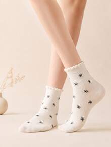 5 Pairs Random Assortment Bowknot Lightweight Short Socks, Soft And Comfortable, Suitable For Daily, Office, Campus, Casual Wear - Multicolor - View 6