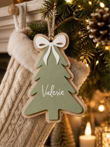 Custom Christmas Tree Wooden Plaque, Personalized Gift Decor, Farmhouse Holiday Ornament, Customized Name Tag For Xmas Tree, Customizable Present Decoration, Festive Home Hanging Sign, Christmas Gift For Family, Christmas Ornament, Living Room Decor - Style a - View 3