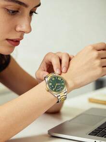 GUESS Women's Two-Tone Stainless Steel Quartz Watch Green Dial Date Display GW0308L5 - one-size - View 2