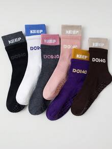 1/3/5 Pairs Mid-Calf Yoga Socks, Skin-Friendly And Breathable, Silicone Anti-Slip, Yoga, Pilates, Fitness, Jump - Multicolor - View 9