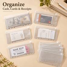 20/10/5pcs Frosted Zipper Folders, 6-Hole PVC Cash Envelopes Budget Folders, Transparent Storage Bags For Storing Invoices, Cards, Coupons And Stickers - Sets - View 7