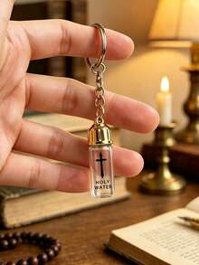 Mini Holy Water Bottle Keychain, Essential Oil Dispenser Bottle Wishing Drift Bottle Keychain, Glass Bottle With Cross Print, Portable Key Ring Pendant, Car Key Bag Charm, Suitable For Car Keychain, Phone Keychain, Backpack And Wallet Keychain Decoration - Can Be Used As Birthday Gift, Car Key Bag Charm, Suitable For Family Souvenir - Multicolor - View 3