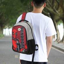 Mesuca 1pc Marvel Deadpool Print Pattern Gray & Red Waterproof Fabric Backpack With Multiple Pockets And Adjustable Shoulder Straps, Suitable For Outdoor Travel And Daily Carry - View 4