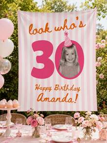 1pc 30th Birthday Customized Tapestry, Personalized Photo Wall Hanging, Birthday Party Backdrop, Pink Celebration Decor, Birthday Gift For Female Friend And Family - Multicolor - View 5
