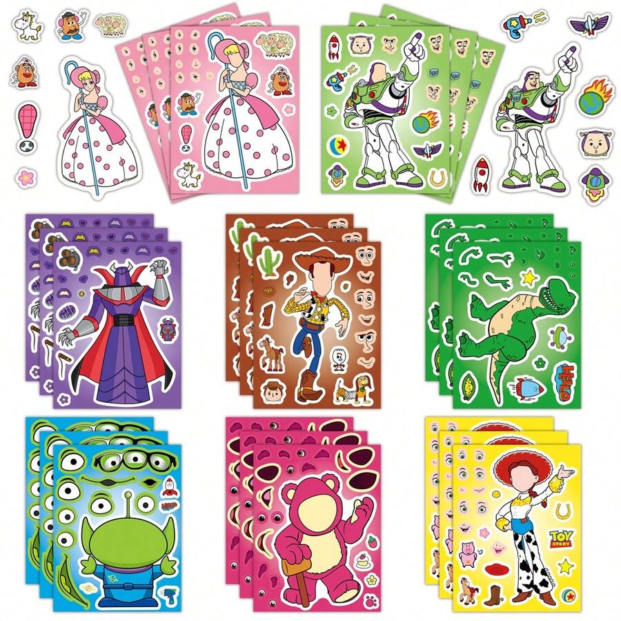 1set/8pcs Cartoon Style DIY Character Sticker Set, Multi-Design Mixed Puzzle Stickers, Desktop Holiday Decoration Display Kit, Multi-Purpose Party Game And Photo Booth Props, Perfect For Birthday Celebrations, Family Gatherings, Social Events, Holiday Parties, Cartoon Theme Parties, Scene Styling, Indoor Parties And Various Festival Celebrations - Multicolor - View 1