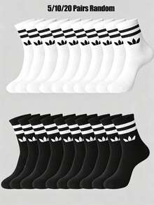 5/10/20 Pairs Toddler Double Striped Geometric Pattern Soft Breathable Mid-Calf Sports Socks,Back To School,Baby Essentials,Halloween,Baby Essential - Multicolor - View 2