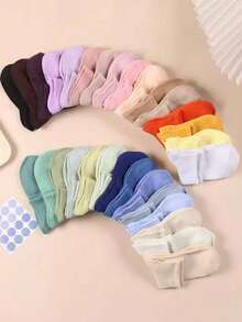 1/3/5/10 Pairs Women Solid Color Roll Top Ankle Socks, Soft Breathable Cotton Casual Low Cut Socks, Multicolor Daily Wear Comfort Short Socks - Multicolor - View 3