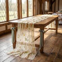 3pcs Champagne Floral Table Runner 10ft, Embroidered Tulle Spring Wildflowers And Autumn Decor, Suitable For Wedding, Party, Baby Shower, Birthday Party, Kitchen Dining Table, Outdoor Picnic - Yellow Wildflower Embroidery - View 7