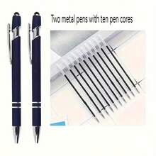 A Luxurious Set Of 12 Metal Ballpoint Pens (2 Pens + 10 Black Refills), With Smooth Writing Performance And Dual Compatibility For Touch Screens. It Is An Ideal Gift For Ladies, Colleagues, Teachers And Mothers. - Multicolor - View 1