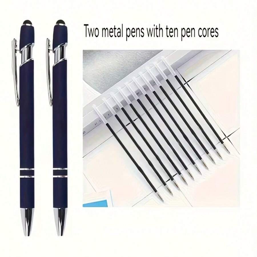 A Luxurious Set Of 12 Metal Ballpoint Pens (2 Pens + 10 Black Refills), With Smooth Writing Performance And Dual Compatibility For Touch Screens. It Is An Ideal Gift For Ladies, Colleagues, Teachers And Mothers. - Multicolor - View 1