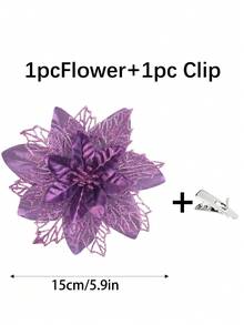 1/10/20/30pcs Shiny Gold Christmas Flower Decor Clips, DIY Holiday & Seasonal Decorations, Suitable For Weddings, Christmas Trees And Parties, Easy To Install, Durable - Purple - View 14
