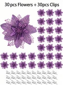 1/10/20/30pcs Shiny Gold Christmas Flower Decor Clips, DIY Holiday & Seasonal Decorations, Suitable For Weddings, Christmas Trees And Parties, Easy To Install, Durable - Purple - View 13